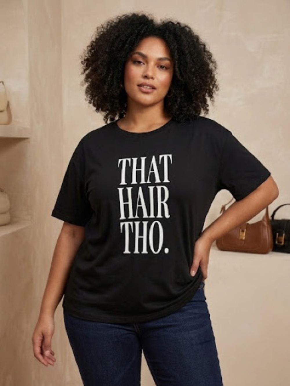 Women’s Black Graphic Tee - THAT HAIR THO.